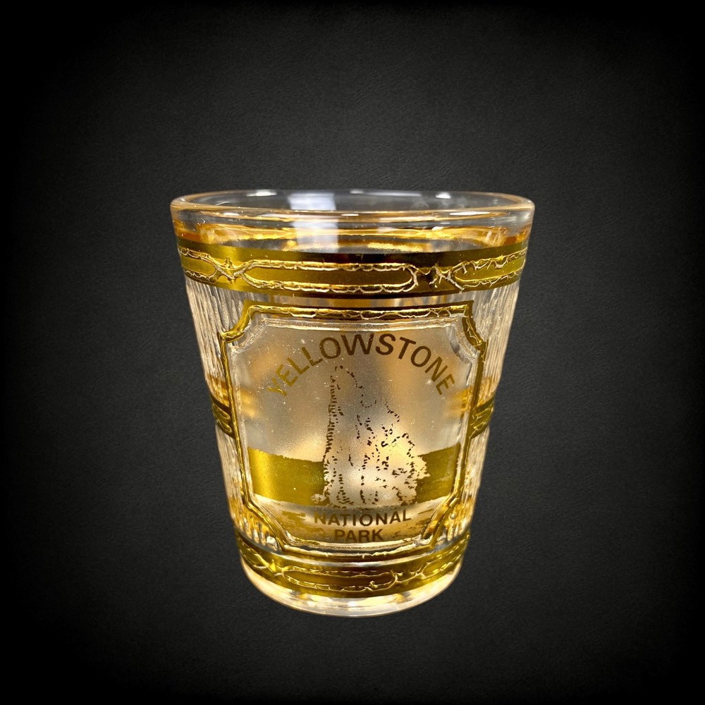 Culver Shot Glass Yellowstone National Park 22K Gold Overlay 1970s 80s